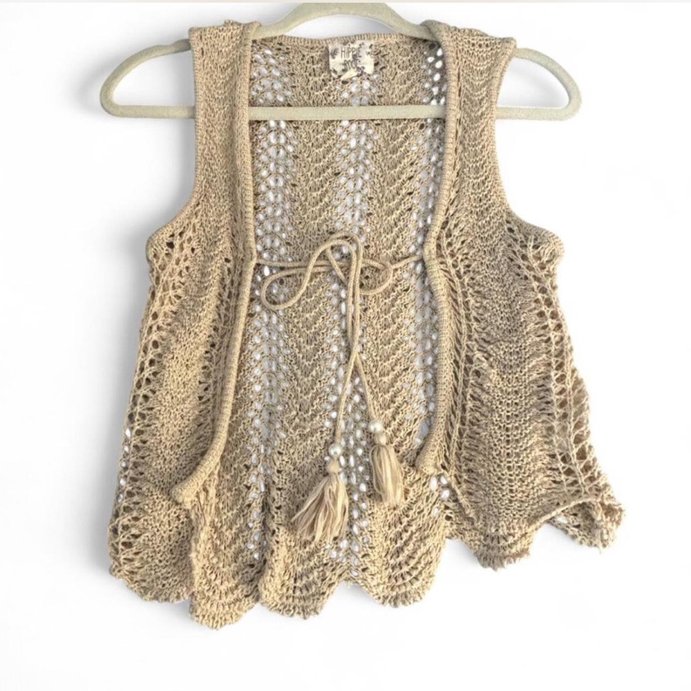 Boho crochet Free People Style Sleeveless Cardigan- vest with tassels